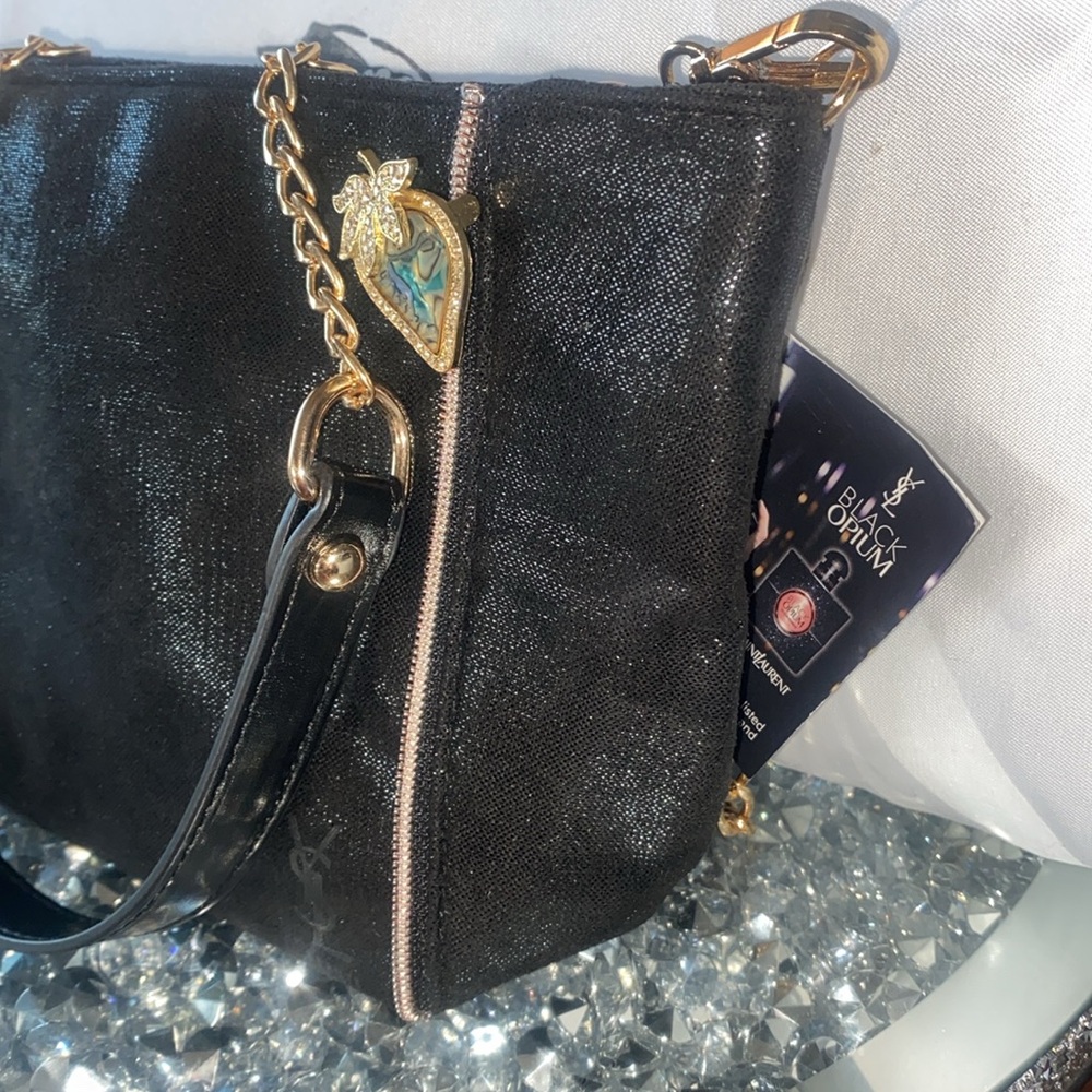 Yves Saint Laurent Beauty Black and Gold Crossbody Bag with bonus brooch - Picture 14 of 16